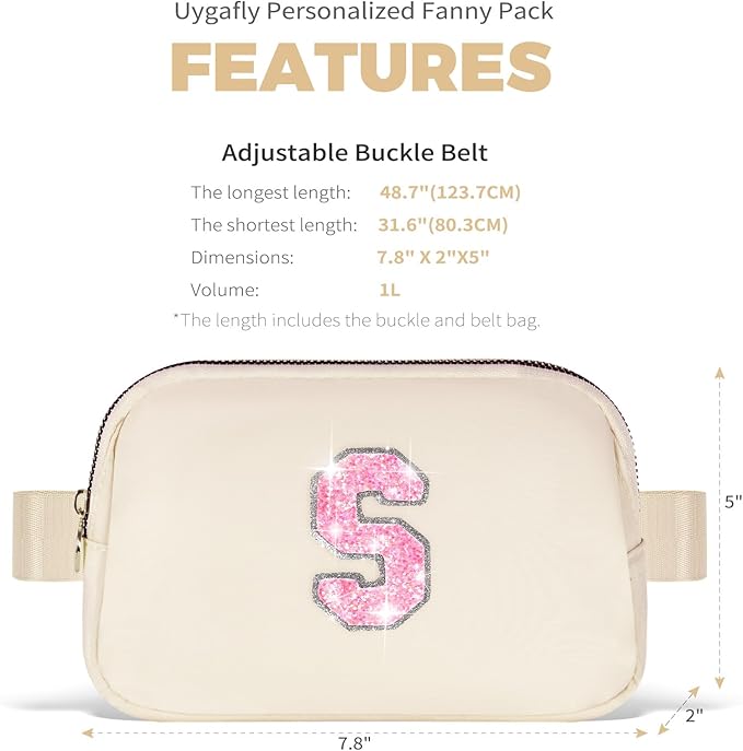 Fanny Pack Belt Bag Crossbody Bags with Initials Letter Patch Trendy Stuff for Teens Cute Stuff Birthday Gifts for Teenager Girls | Khaki,Initial S