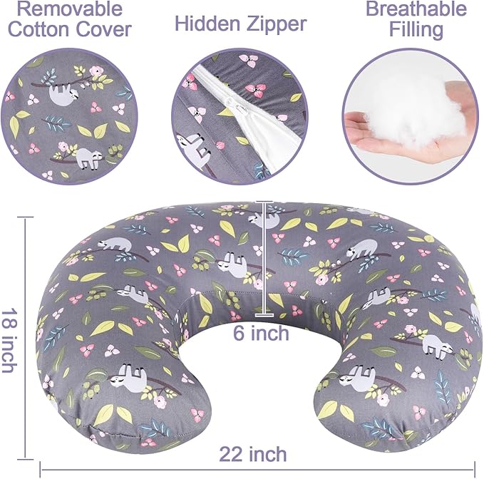 Nursing Pillow, Breastfeeding Pillow with Removable Cotton Cover, Baby Feeding Pillow for Mom Easier Breast Feeding and Bottle Feeding, Breastfeeding Support Cushion for Newborn (Sloth)