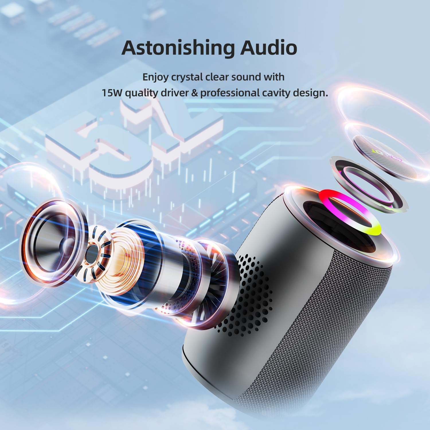 ZEALOT Bluetooth Speaker for Kid, Speakers Bluetooth Wireless, S32pro 15W Outdoor Portable Speaker, BT5.3/ USB/TF/AUX, Loud Stereo Sound, Dual Pairing, for Home Party Pool Beach-Black