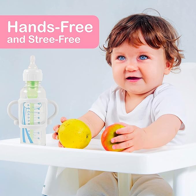 (3-Pack) Bottle Handles for Dr Brown Baby Bottles with Easy Grip Handles to Hold Their Own Bottle - BPA-Free Soft Silicone (White Pink Orange)