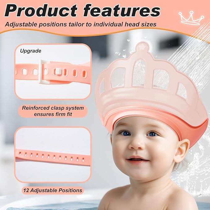 Baby Shower Cap Shield for Kids Visor Hat for Eye and Ear Protection Adjustable for 0-9 Years Old Children Cute Crown Shape Makes Baby Bath More Fun