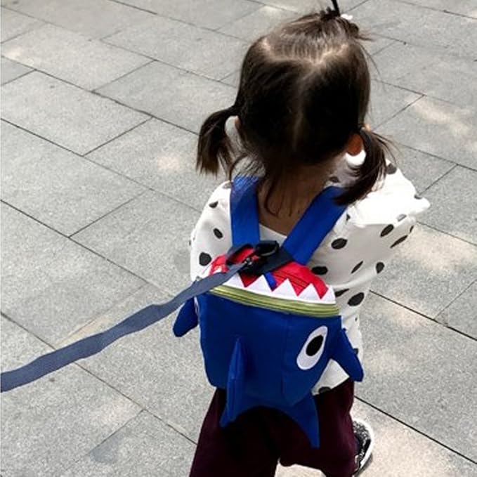 Safety Kids Leash Backpack with Harness Leash Shark for Toddlers Boys Girls-Blue