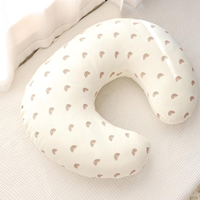 Hooyax Muslin Nursing Pillow Covers 2 Pack, Soft and Breathable Nursing Covers for Breastfeeding Pillows, Adorable Infant Feeding Pillow slipcover for Baby Boy and Girls (Brown Rainbow)