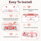 AVIDOR Baby Bathtub,Collapsible Bathtub for Newborn to Toddler,Durable Essential Infant Bath Tub,Portable Travel Baby Tub with Soft Bath Net,No-Slip Feet and Dinosaur Shaped (Pink)