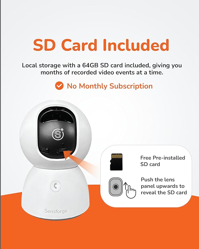 Sensforge 2.5K Indoor Pan-Tilt Dome Security Camera (2-Pack), AI Human & Pet Detection, 360° Coverage, Two-Way Audio, Dual-Band Wi-Fi (2.4G/5G), 64GB SD Card Included, No Monthly Fees