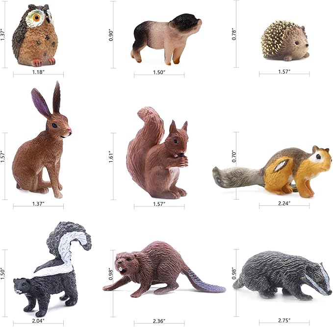 SIENON 18Pcs Forest Animals Figures Toys, Miniature Baby Woodland with Owl Hedgehog Fox Squirrel Bear Monkey Deer Wolf Snake for Kids Educational Christmas Birthday Party Gift Cake Decorations