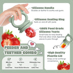 Baby Fruit Food Feeder & Breastmilk Popsicle Molds for Teething Relief, Baby Feeding Sets, 1 Freezer Tray with Lid & 1 Teether Toy & 1 Silicone Teething Pacifier Feeder, Extra Food Pouches (Green)