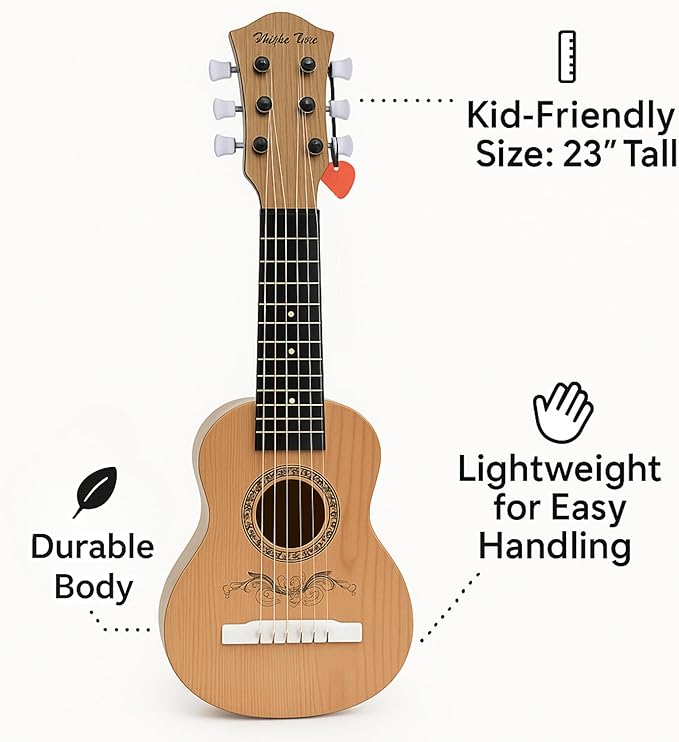 23" Acoustic Guitar, Kids 6 String Toy Guitar - Realistic Steel Strings - Beginner Practice First Musical Instrument for Children, Toddlers (Natural)