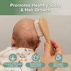 haakaa Wooden Baby Hair Brush for Newborns and Toddlers Baby Brush Natural Soft Wool Bristles Hairbrush, Ideal for Cradle Cap, Perfect Baby Registry Gift with Carry Pouch, 1PC