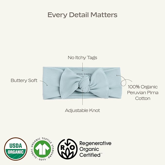 MON CHOU Adjustable Baby Headbands - Set of 2 Organic Cotton Headbands for Baby Girls - Ultra Soft, 100% Pima Cotton Infant Hair Bows (Bloom)