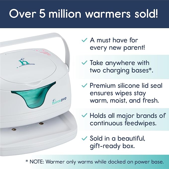 Hiccapop Portable Baby Wipe Warmer, Baby Wipes Warmer for Babies Includes 2 Power Bases, Diaper Wipe Warmer with Changing Light