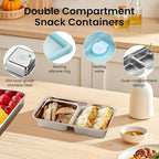 4 Set Reusable Snack Containers with Lids,2 Single and 2 Double Compartment Stainless Steel Snack Food Containers,for Snacks Dips Travel and Outdoor