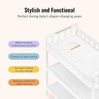 Dream On Me Emily Changing Table, Compact and Portable, Solid New Zealand Pinewood, Safety Rails, Two Storage Shelves, Includes Water-Resistant 1" Changing Pad — White