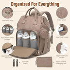 Premium Vegan Leather Diaper Bag Backpack with Waterproof Changing Pad – Reinforced Stitching & Zippers, Baby Bag for Boy Girl, Stroller Straps, Ergonomic Design for Traveling Moms, Taupe