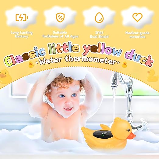 TKY Baby Bath Thermometer with Floating Toys - Digital Water & Room Temperature Monitor, Rechargeable Thermometer with Alerts for Newborn Bath Essentials, Infant Safety