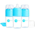 PopYum 9 oz Blue Anti-Colic Formula Making/Mixing/Dispenser Baby Bottles, 3-Pack with #2 Medium Flow Nipples, 260 ml, BPA-Free, Natural Latch