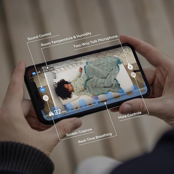 Miku Pro Smart Baby Monitor with Camera, Track Live Breathing with No Wearable, Real-Time Alerts, Sleep Analytics, 1080p Wi-Fi Video, Night Vision, and 2-Way Audio, Wall Mount Included