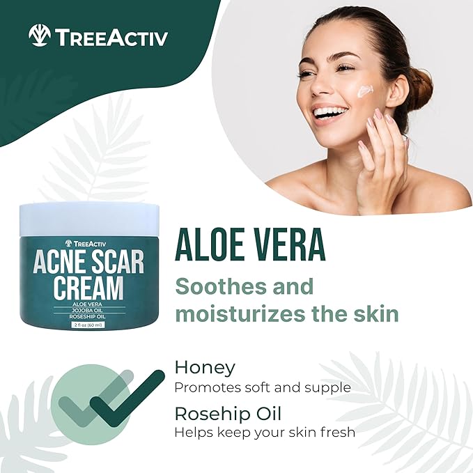 TreeActiv Acne Scar Cream, 2 fl oz, Scar Cream for Face and Dark Spot Remover, Lotion for Stretch Marks and Body, Acne Scar Removal for All Skin Types, 500+ Uses