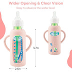 2 Pack Silicone Sleeves for Dr. Brown's Glass Baby Bottles, Anti Breakage Durable Baby Bottle Holder with Easy Grip Handles, Narrow Sleeve with a Cutout, Dishwasher/Freezer/Microwave Safe, 8 oz