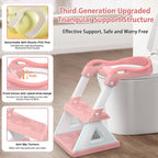 2 in 1 Potty Training Toilet Seat & Toddler Step Stool, Bottom Triangle Stability Toddler Toilet Seat, Adjustable Step & Seat Height Potty Seats for Toddlers Boys Girls (Pink)