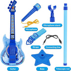Guitar and Microphone Play Set for Boys New Upgrade,Karaoke Machine with Music&Light,Microphone Toys with Stand,Adjustable Height Guitar Toys for Kids,Toddlers,Child