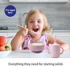 Silicone Baby Feeding Set 14 Pcs,Baby Led Weaning Supplies, Baby Spoons Suction Bowl Divided Plate Bib Cup Finger Brush,First Stage Solid Food Eating Utensils - 6+ Months(Light Pink)