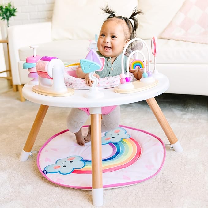 Move2Play 4-in-1 Baby Activity Center | Montessori-Inspired Design | 8 Interactive Toys | Tummy Time, Exersaucer & Toddler Table | Shower Gift | Essential | Must Have for 3, 6, 12 Month Old (Rainbow)