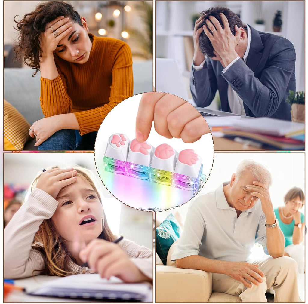 Keyboard Fidget Toys for Adults Keyboard Clicker with LED Light Keychain Fidget Sensory Fun Toys for Anxiety Decompression (RPSCatPaw, 4 in 1)