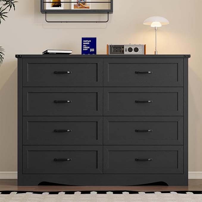 8-Drawer Dresser for Bedroom, Modern Wooden Chest of Drawers with Metal Handles, Anti-Tipping Design, Sturdy and Stable Storage Organizer for Living Room, Entryway, Home Office