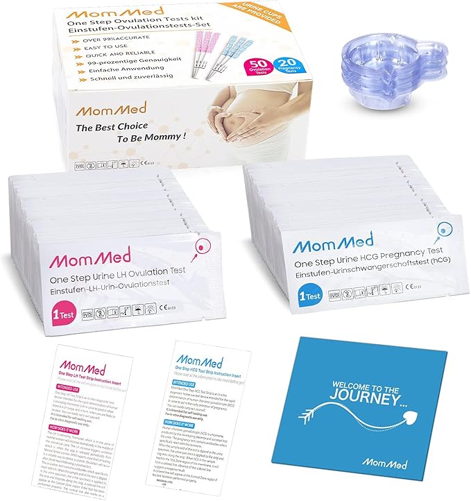 MomMed Pregnancy Test Strips (HCG20-LH60), Includes 20 Pregnancy Tests, 60 Test Strips, 80 Urine Cups, Easy to Use Ovulation Predictor Kit, Accurate Fertility Test for Women