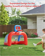 QPAU 2-in-1 Inflatable Toddler Basketball Hoop & Soccer Goal Set, Indoor Outdoor Sports Center Toys for Kids, Baby Toddlers Birthday Gift for 1 2 3 4 5 Year Old Boys Girls