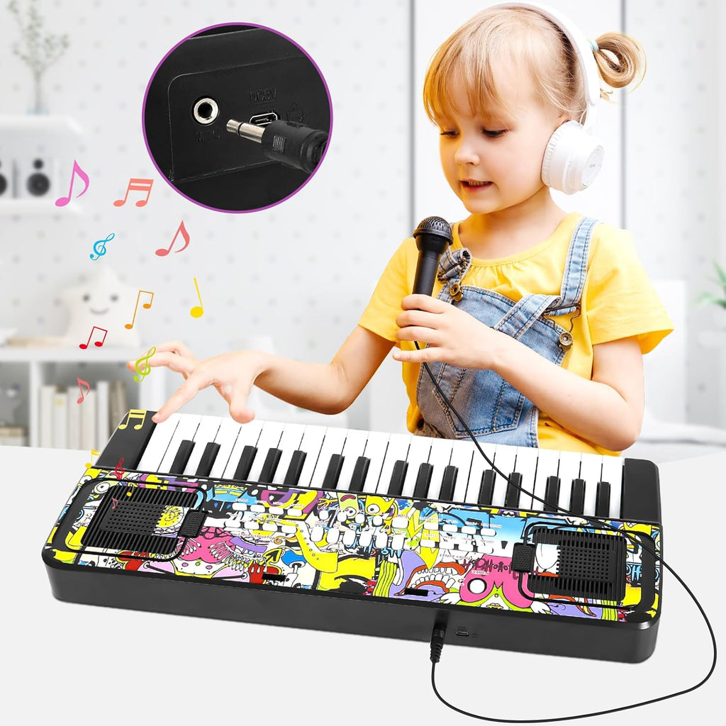 Kids Keyboard Piano, 37 Keys Keyboard Electric Digital Piano, Early Learning Educational Musical Toys Piano for Kids Toddlers Beginners with Music Stand, Microphone - Christmas Birthday Gifts, Black