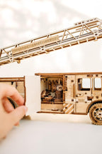 Wood Trick Rescue Firetruck Movable - Rotating Extendable Ladder - 3D Wooden Puzzles for Adults and Kids to Build - Rides up to 20 ft - Wooden Models Engineering DIY Project Mechanical Model Kit