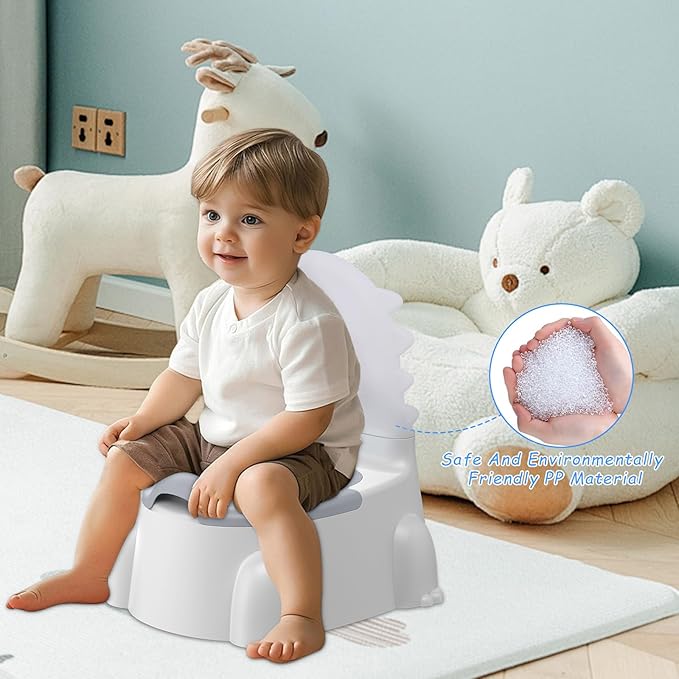 Potty Seat Baby Training Chair Boys Girls Toddler Dinosaur Comfortable children 1-5 years old Baby toilet Animal seat with lid back potty trainer (Grey)