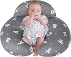 Plus Size Breastfeeding Pillow for Ergonomic Comfort & Support, Easier Nursing, Fit, Removable Cover, Machine Washable, Letter Pattern(Grey)