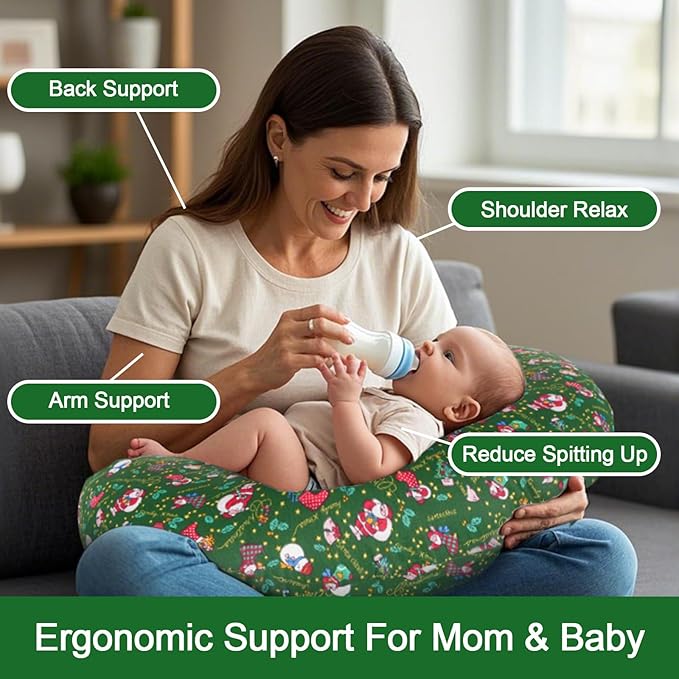 Nursing Pillow, Breastfeeding Pillow with Removable Cover, Ergonomic Breast Feeding Pillow, Baby Feeding Support Cushion for Mom Easier Breastfeeding- Original Size/Christmas