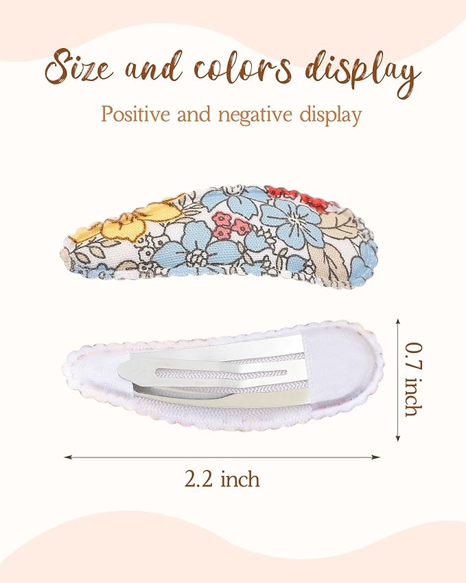 doboi 40 Pcs Floral Print 2.2 Inches Hair Clips and Bows for Baby Girls - Non-Slip Snap Barrettes and Hair Accessories