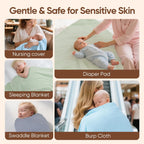 Muslin Swaddle Blankets, Nursery Receiving Blanket for Newborn, Baby Swaddle Wrap Soft Silky & Breathable, 3 Packs, 47 X 47In (Blue and Green 3 Pieces)