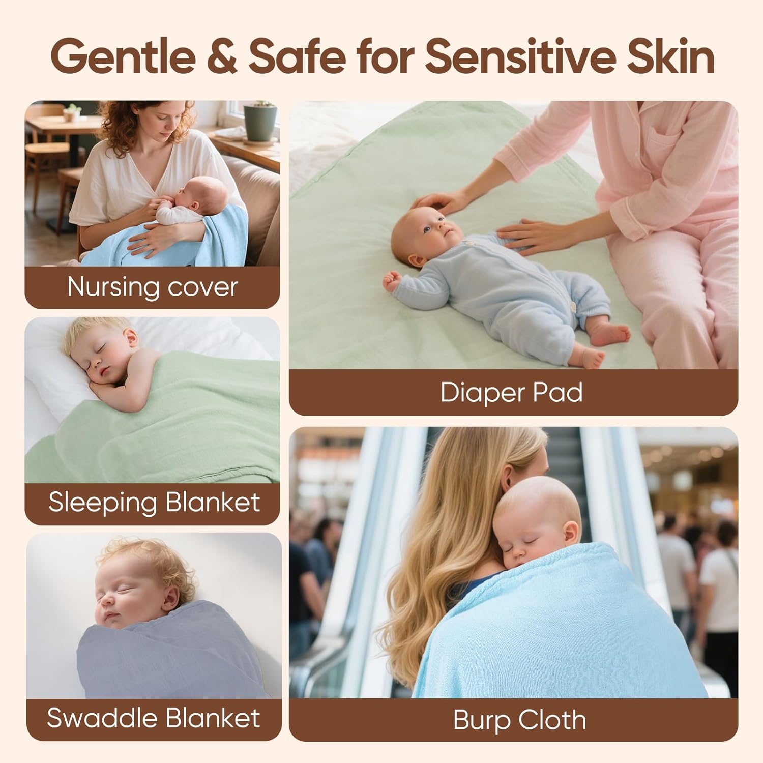 Muslin Swaddle Blankets, Nursery Receiving Blanket for Newborn, Baby Swaddle Wrap Soft Silky & Breathable, 3 Packs, 47 X 47In (Blue and Green 3 Pieces)