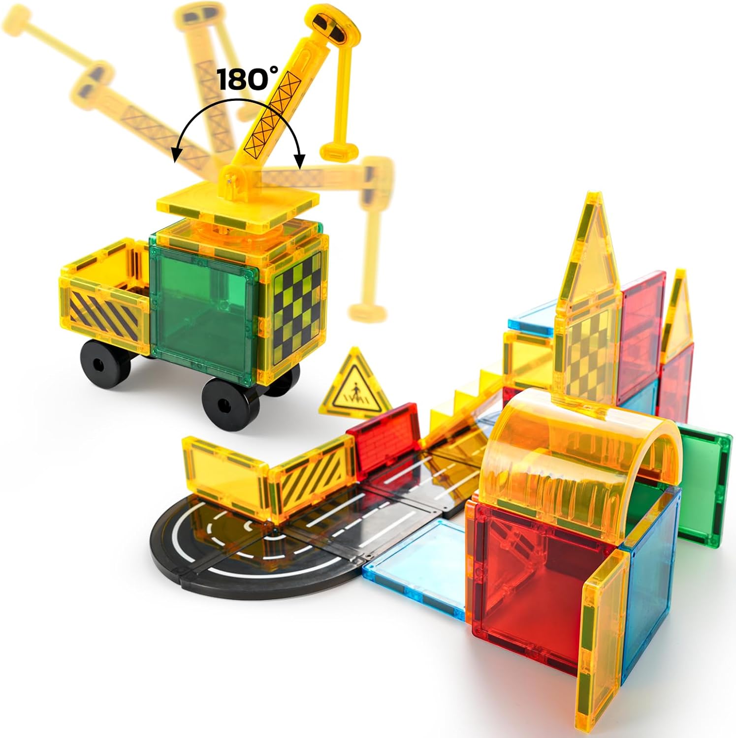 Magnetic Tiles Builder Construction Set, Magnetic Tiles Road Cars Set STEM Toys for Ages 3-8, Montessori Sensory Educational Magnet Toys for 3+ Year Old Boys and Girls Gifts