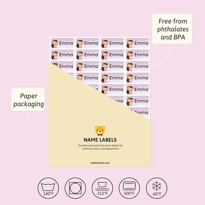 Personalized Name Labels for Kids (120) – Custom Waterproof & Durable Stickers for Clothing, Daycare, Office & School Supplies - Fairytale
