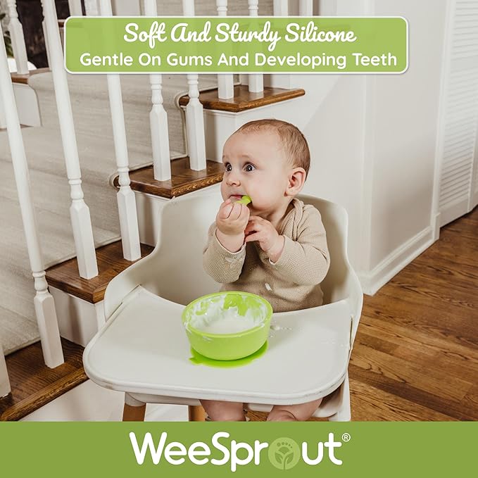 WeeSprout Baby Spoons for Self Feeding 6 Months +, Soft & Durable Silicone Utensils for Sensitive Gums & Teeth, Easy Grip Handles & Shorter Length for Little Hands, 3 Pack + Carrying Case