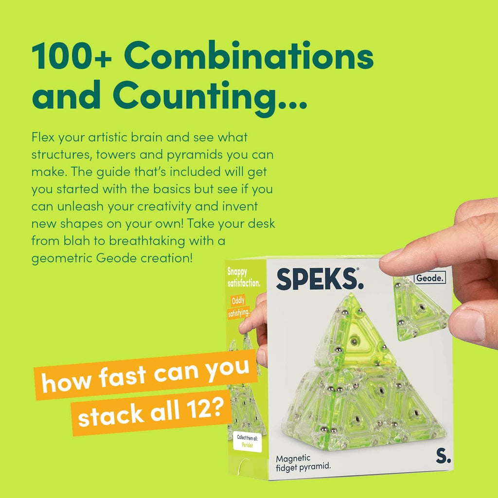 Speks Geode Pyramid 12-Piece Building Set - Peridot - Fun Desk Toy for Adults