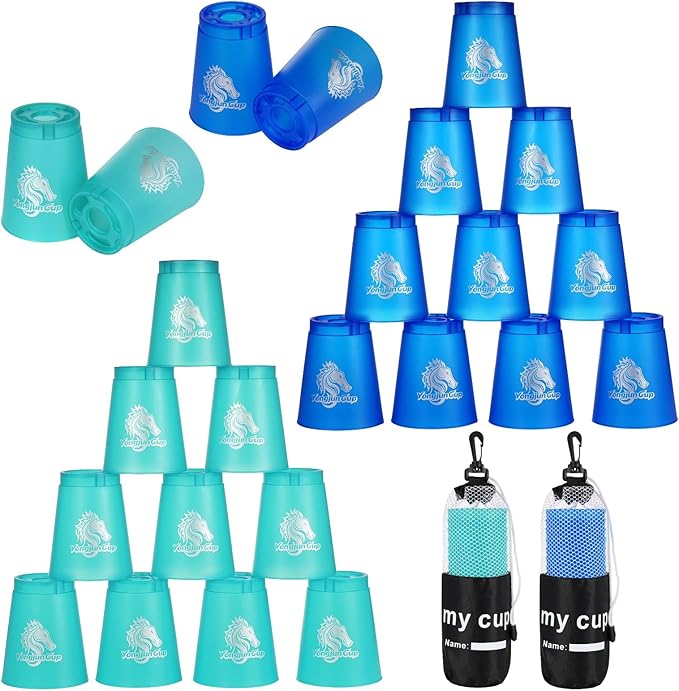 yeesport 24 Pcs Sport Stacking Cups, Sport Training Game for Challenge Competition, Plastic Stacking Cups, Classic Family Game for Kids and Adults, Blue+Green