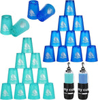 yeesport 24 Pcs Sport Stacking Cups, Sport Training Game for Challenge Competition, Plastic Stacking Cups, Classic Family Game for Kids and Adults, Blue+Green