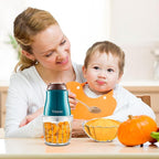 Baby Food Maker, 600ML Baby Food Blender with 10 Blades, Baby Food Processor for Baby Food, Fruit, Vegatable, Meat, with Two 200ml Glass Bowls, Storage Bag, Cleaning Brush, Scraper