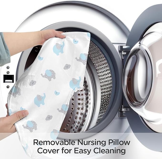 Little Grape Land Nursing Pillow, Breathable Nursing Pillows for Breastfeeding, Breast Feeding Pillows for Mom, Breastfeeding Pillows for Bottle Feeding, Tummy Time, Sitting Support, Blue Elephant