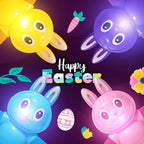 Easter Bunny LED Pop Tubes Light Up 4 Pcs Sensory Fidget Toys, Telescopic Suction Cup Easter Basket Stuffers Easter Egg Fillers Toys Party Favors Game Prizes Goody Bags Treats Gifts for Kids 3+