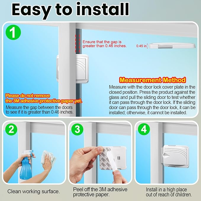 Sliding Door Lock 2 Pack, Child Safety Lock For Sliding Glass Doors, Easy To Install, Keeps Your Baby Out Of Danger, For Sliding Glass Doors, Sliding Windows, Sliding Closets, Etc (Grey)