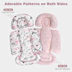 [Upgraded] Infant Car Seat Insert & Newborn Head Support, 3 Strap Covers + Reversible 2-in-1 Design – All Seasons Baby Car Seat Cushion for Stroller, Swing, Rocker, Bassinets